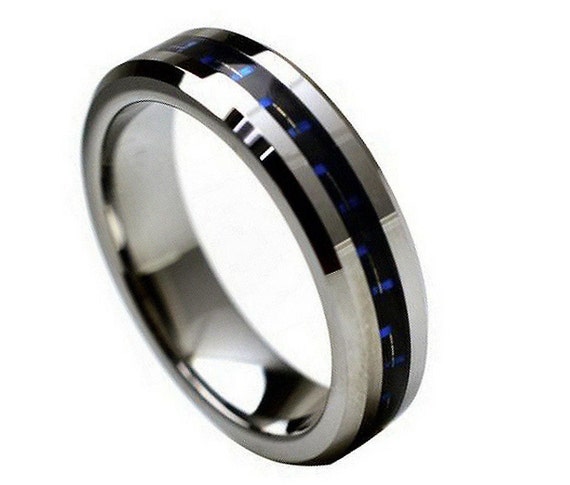 Personalized Tungsten Carbide Ring With Black & Blue Carbon - Etsy