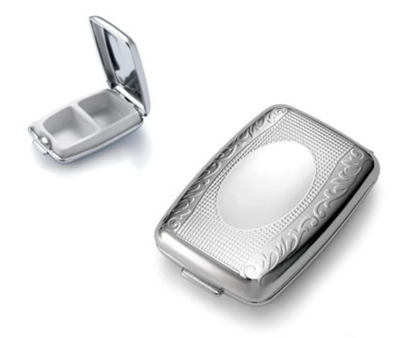 Personalized Shiny Chrome Plated 2 Compartment Pill Box