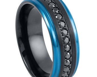 Personalized Black IP Plated Blue IP Edges Eternity Ring