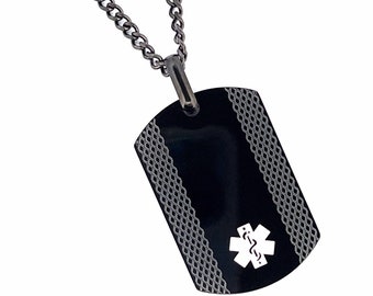 Personalized Quality Stainless Steel Black Medical Alert ID Tag