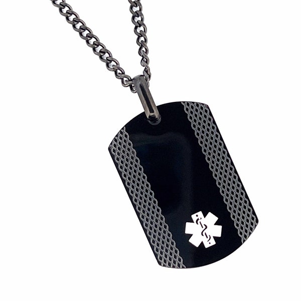 Personalized Quality Stainless Steel Black Medical Alert ID Tag