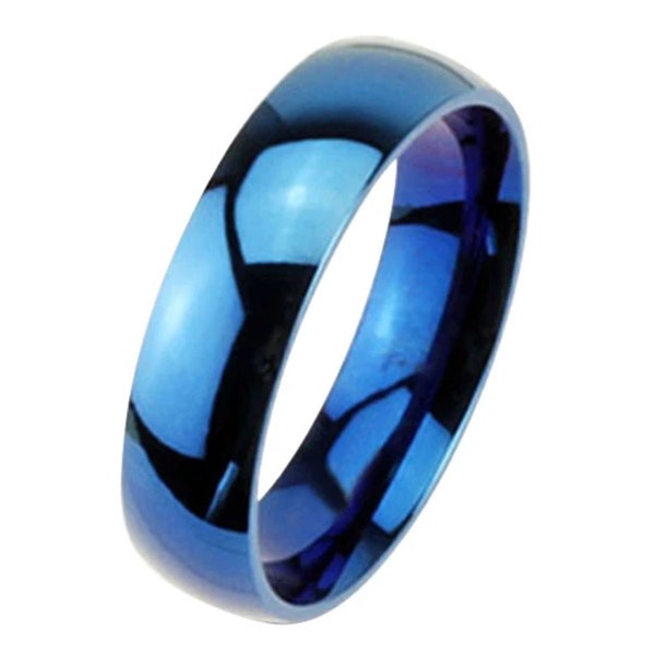Personalized 6mm Stainless Steel Blue Plain Ring