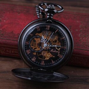 Personalized Quality Ice Black Mechanical Pocket Watch - Free Engraving