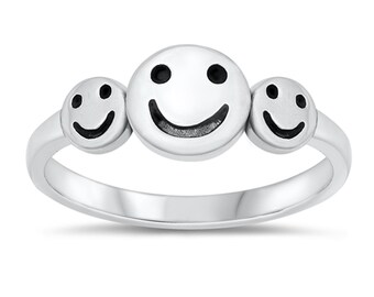 Personalized 925 Sterling Silver Happy Faces Ring