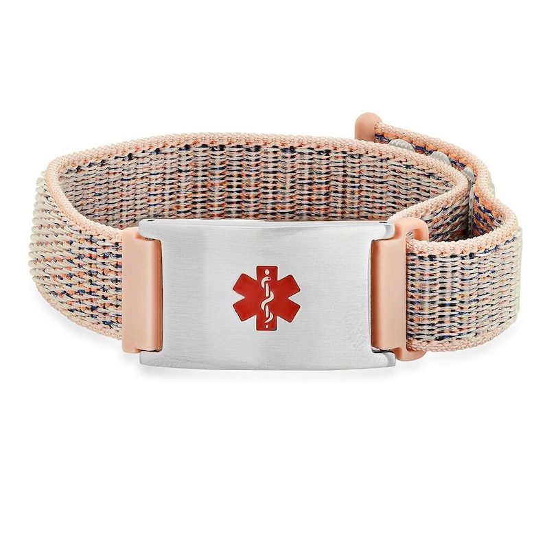 Personalized Quality Medical ID Bracelet With Adjustable Lightweight Nylon Strap Free Engraving Pink/Silver