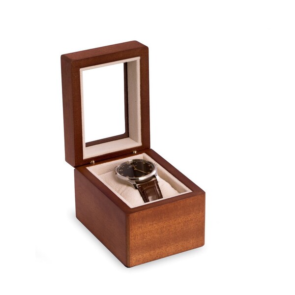 Free engraving- Cherry Wood Single Watch Box with Glass Top- Free Engraving