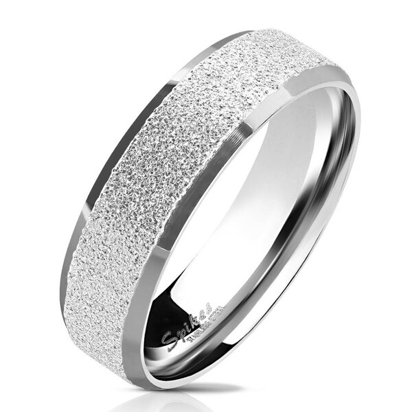 Personalized Sandblasted Beveled Edge Stainless Steel Ring- Free Engraving