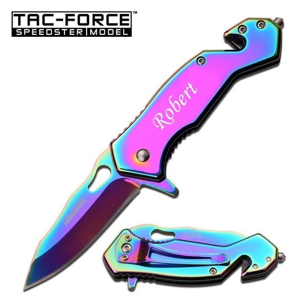 ForeverGiftsusa Free Engraving - Quality Stainless Steel Rainbow Pocket Knife