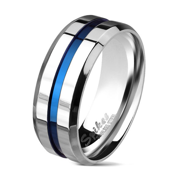 Personalized Stainless Steel Blue IP Centered Band Ring Free - Etsy