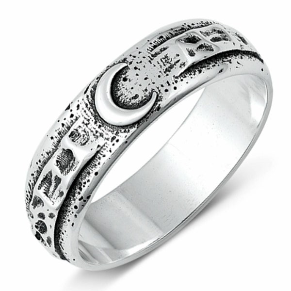 Personalized 925 Sterling Silver Oxidized Moon Ring