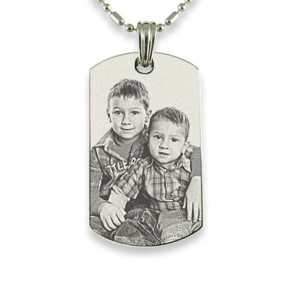 Beautiful Personalized Stainless Steel Photo Dog Tag Pendant with 30" stainless steel adjustable chain- Free Engraving on both sides