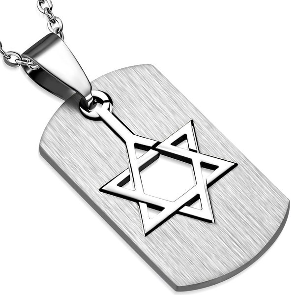 Quality Stainless Steel 2-Part Cut-out Star of David Tag Charm Pendant with 24" Stainless Steel Chain