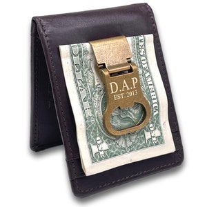 Personalized Genuine Leather Money clip / Wallet / Bottle Opener- Free Engraving