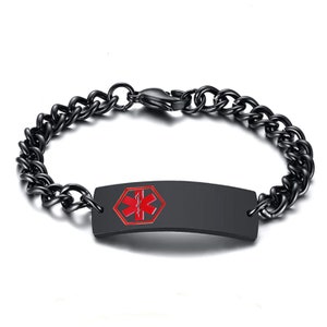 Personalized Black Stainless Steel Quality Medical ID Bracelet