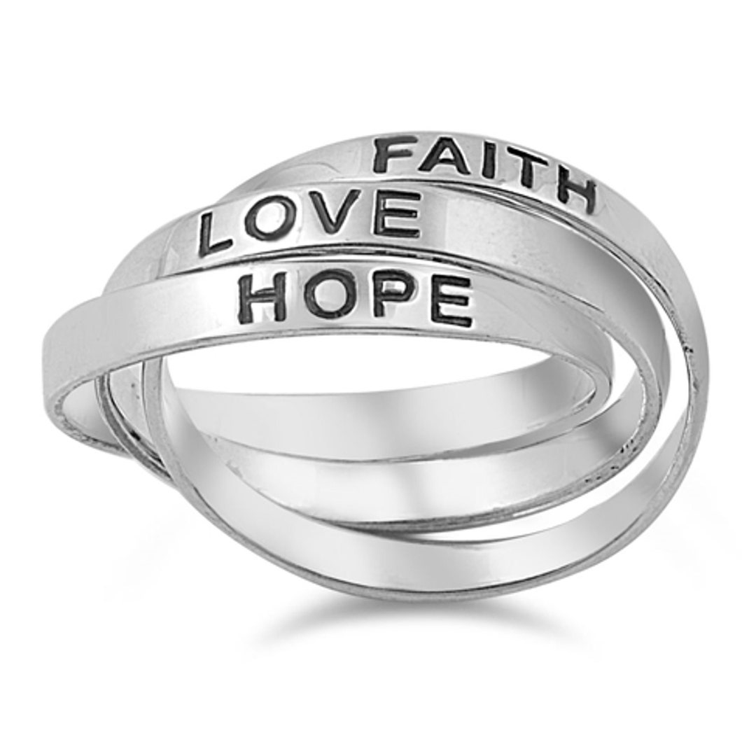 925 Sterling Silver Faith Hope Love Ring Etsy