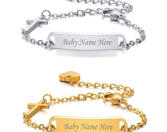 Personalized Quality Stainless Steel Baby ID Bracelet with Cross