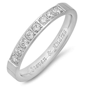 Free Engraving - 3mm Stainless Steel Half Eternity Ring with Cubic Zirconia