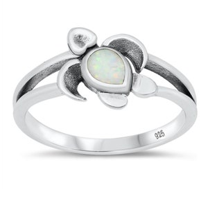 Personalized Quality 925 Sterling Silver White Lab Opal Turtle Ring