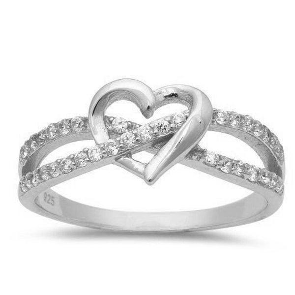Personalized Sterling Silver Infinity Twist With Heart Ring- Free Engraving