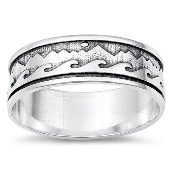 Personalized 925 Sterling Silver Mountains & Waves Ring