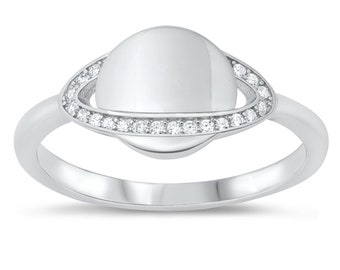 Personalized 925 Genuine Sterling Silver Saturn Ring with CZ