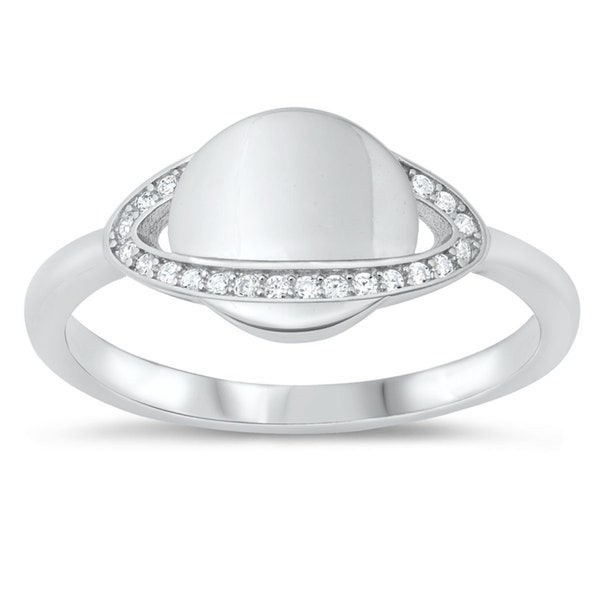 Personalized 925 Genuine Sterling Silver Saturn Ring with CZ