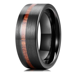 Personalized 8mm Wood Inlay Black Stainless Steel Ring- Free engraving