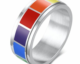 Personalized Quality 8mm Stainless Steel Rainbow Spinner Ring