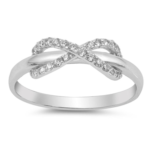 Personalized 925 Genuine Sterling Silver Infinity Ring with CZ