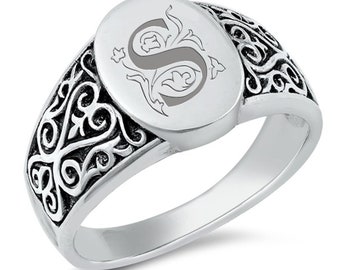 Personalized Quality Genuine Sterling Silver Signet Ring-Free Engraving