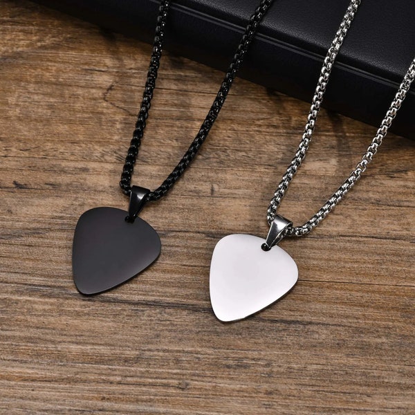 Personalized Stainless Steel Guitar Pick Necklace - Free Engraving