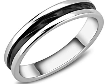 Personalized 4mm Stainless Steel Two-Tone Black and Silver Ring