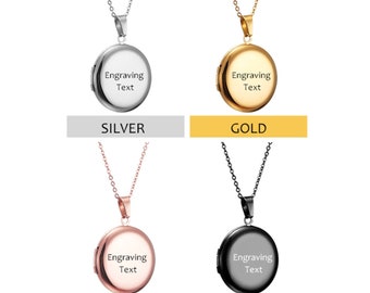 Personalized Stainless Steel Circle Photo Locket Pendants Necklace-Free Engraving