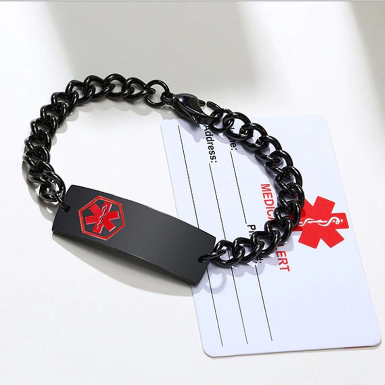 Personalized Black Stainless Steel Quality Medical ID Bracelet
