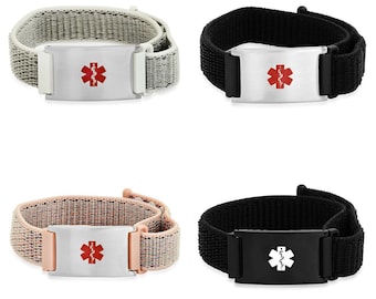 Personalized Quality Medical ID Bracelet With Adjustable Lightweight Nylon Strap- Free Engraving