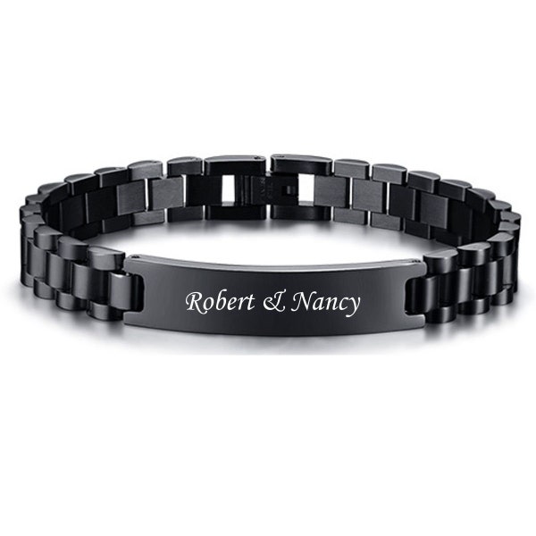 Personalized Stainless Steel Casual Black ID Bracelet