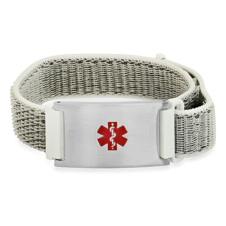 Personalized Quality Medical ID Bracelet With Adjustable Lightweight Nylon Strap Free Engraving Silver/Silver