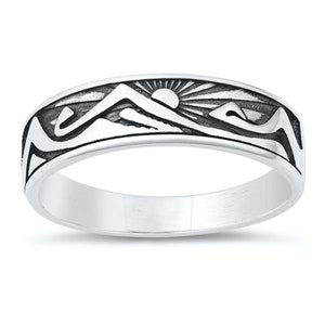 Personalized 925 Sterling Silver Mountains & Sun Ring