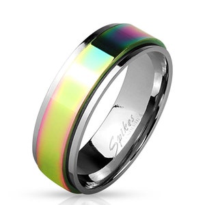 Personalized Stainless Steel Rainbow Spinner Ring