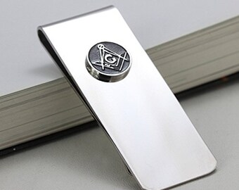 Free Engraving - Stainless Steel Money Clip with Masonic Symbol