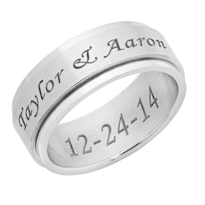 Personalized 8mm Stainless Steel Silver Color Spinner Ring-Free Engraving