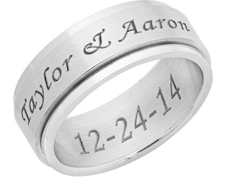 Personalized 8mm Stainless Steel Silver Color Spinner Ring-Free Engraving