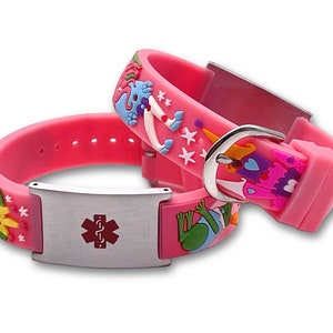 Personalized Pink Rubber Kids 3D Medical ID Bracelet with Princess Design