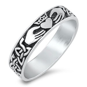 5mm Sterling Silver Claddagh Oxidized Finish Claddagh Ring- Free Inside Engraving