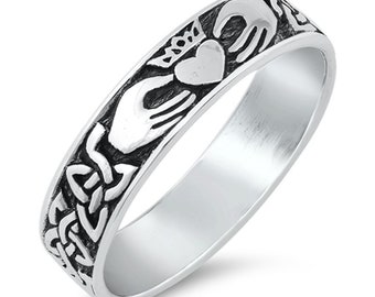 5mm Sterling Silver Claddagh Oxidized Finish Claddagh Ring- Free Inside Engraving