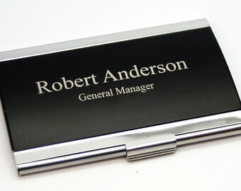 Personalized Black and Silver Color Quality Card Holder- Free Laser Engraving