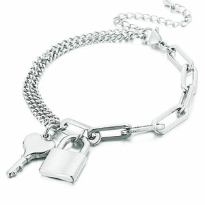 Personalized Quality Stainless Steel Padlock with Key Charm Bracelet