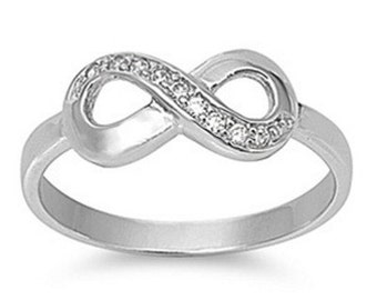Personalized Sterling Silver with CZ Infinity Sign Ring - Free Engraving