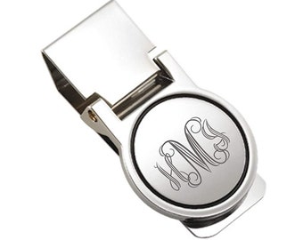 Personalized Silver Circle Hinged Money Clip Engraved Free