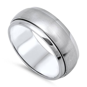 Personalized Stainless Steel Brushed Center Spinner Ring-Free Engraving